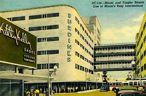Downtown Miami Burdines 1930s postcard